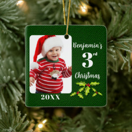 Baby's 3:e jul Grön konstläder Souvenirduk Julgransprydnad Keramik