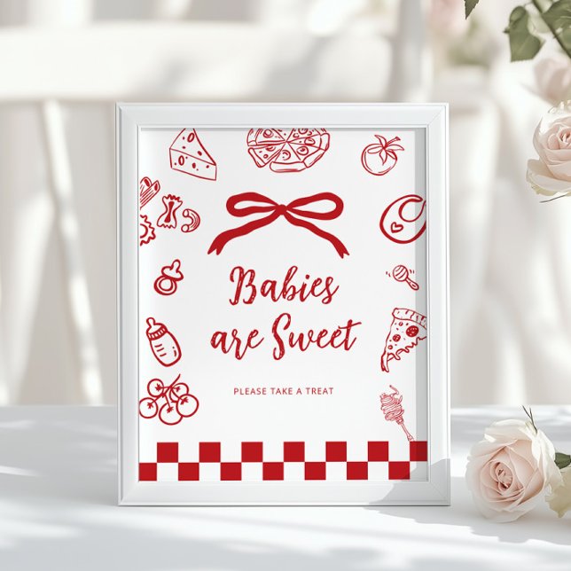 Babys är söta Nyckfulla Bow Pizza Baby Shower Poster (Skapare uppladdad)