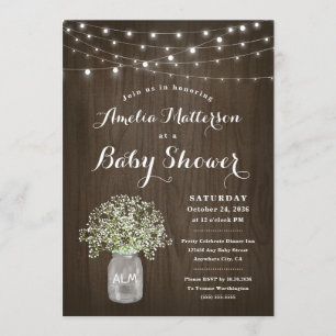 Babys Bandean Mason Burk Rustic Wood Baby Shower Inbjudningar