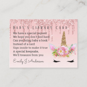 Babys Bibliotek Bok Request Card Rosa Unicorn Tilläggskort