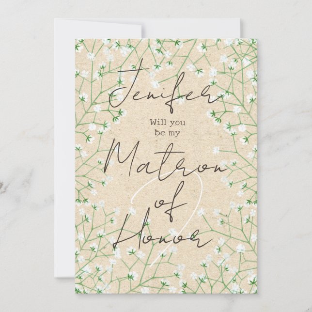 Babys Blommigt kommer du att bli min hedersmatron Inbjudningar (Framsida)