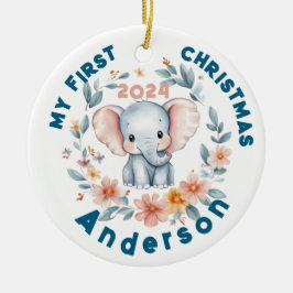 Baby's Boy First Christmas Cute Elephant  Julgransprydnad Keramik