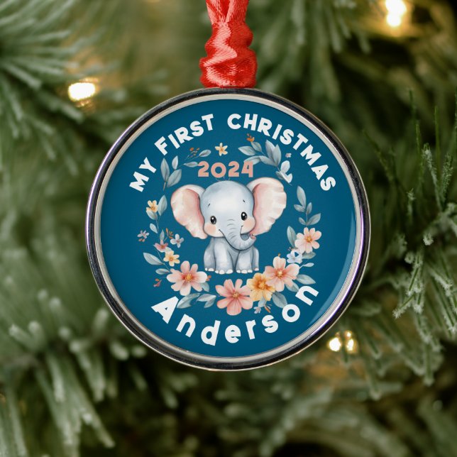 Baby's Boy First Christmas Cute Elephant  Julgransprydnad Metall (Träd)