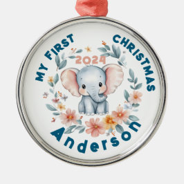 Baby's Boy First Christmas Cute Elephant  Julgransprydnad Metall