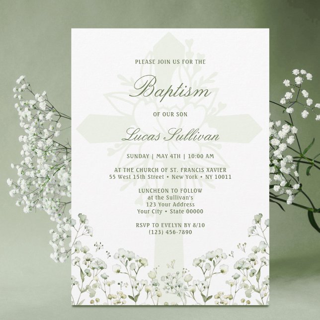 Baby's Breath Baptism Invitation Inbjudningar (Skapare uppladdad)