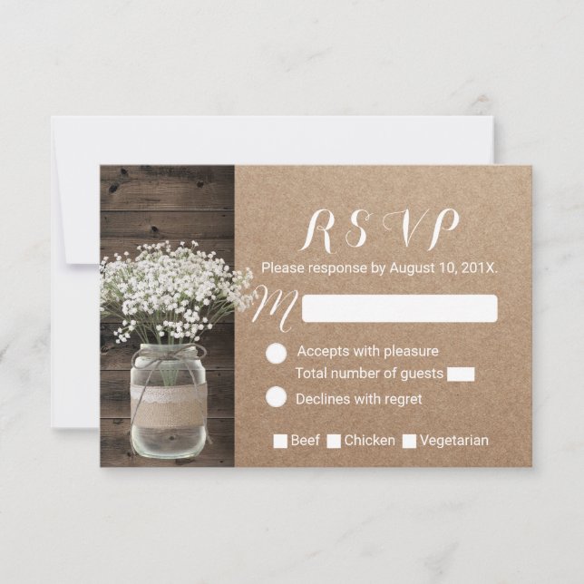 Baby's Breath Blommig Kruka Rustik Kraft RSVP OSA Kort (Framsida)