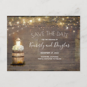 Baby's Breath Blommig Lykta Rustik Save the Date Meddelande Vykort