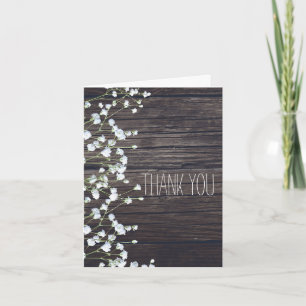 Baby's Breath Blommig & Mörk Rustik Trä Tack Kort