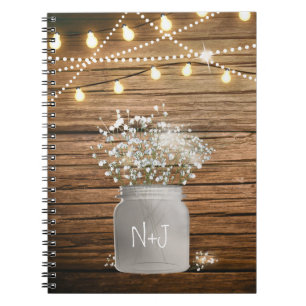 Baby's Breath Blommor i Rustik Masonburk & Ljus Anteckningsbok