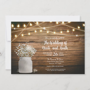 Baby's Breath Blommor i Rustik Masonburk & Ljus Inbjudningar