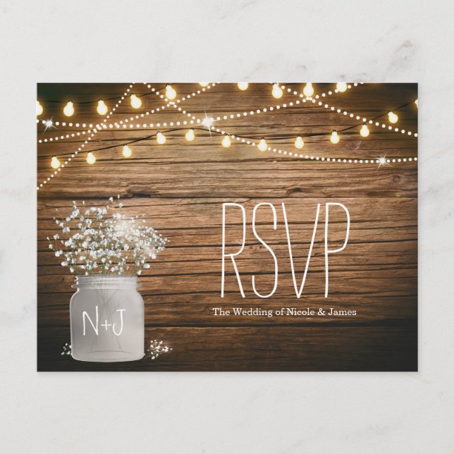 Baby's Breath Blommor i Rustik Murbruk Vas RSVP Inbjudan Vykort (Framsida)