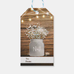 Baby's Breath Blommor i Rustik Murbrukslampa & Lju Presentetikett