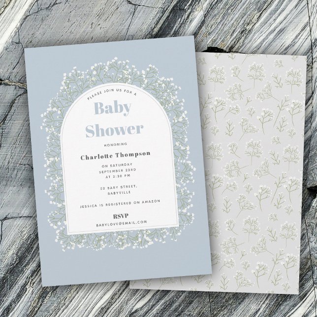 Baby's Breath Blue Boy Gypsophila Baby Shower Inbjudningar (Baby's Breath Blue Boy Gypsophila Baby Shower Invitation)