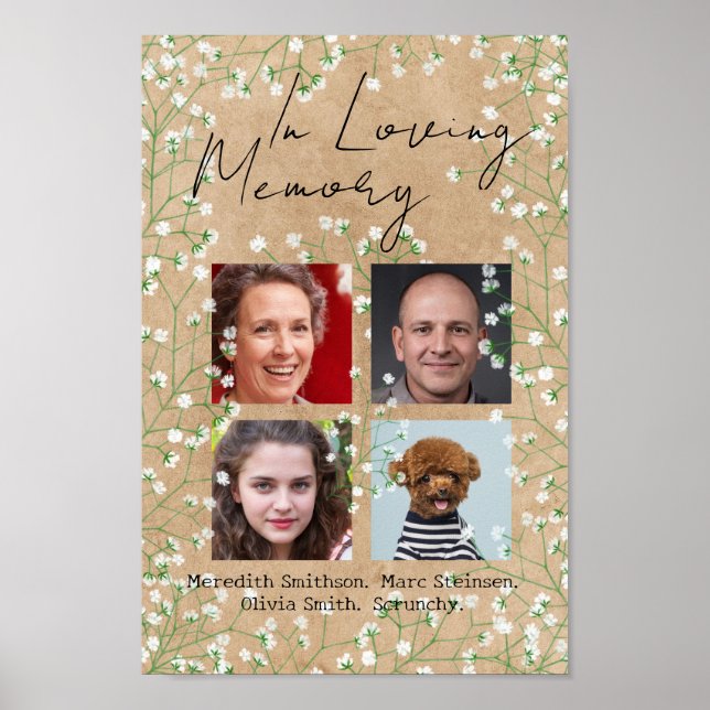 Baby's Breath Boho Rustik Minnesgudstjänst Bröllop Poster (Framsidan)