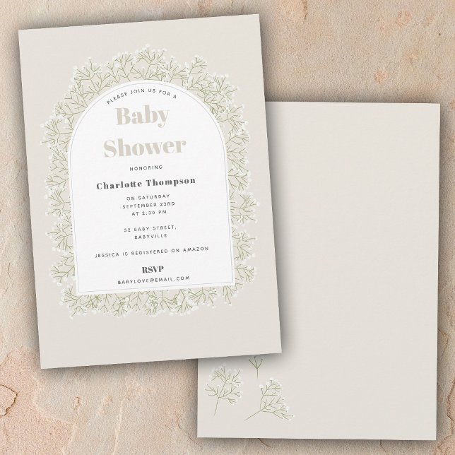 Baby's Breath Boy Girl Gypsophila Baby Shower Inbjudningar (Baby's Breath Boy Girl Gypsophila Baby Shower Invitation)