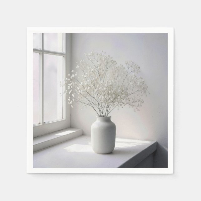 Baby's Breath-bukett i vit vas Pappersservett (Framsidan)
