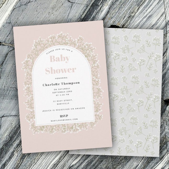 Baby's Breath Girl Pink Gypsophila Baby Shower Inbjudningar (Baby's Breath Girl Pink Gypsophila Baby Shower Invitation)