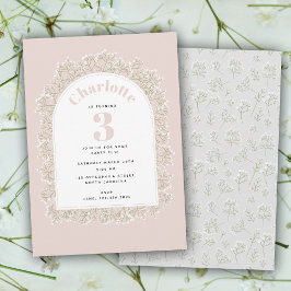 Baby's Breath Girl Pink Gypsophila Kids Birthday Inbjudningar