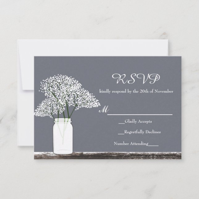 Baby's Breath i murarvas Rustik grå RSVP-kort OSA Kort (Framsida)