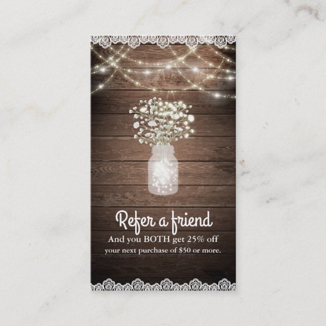 Baby's Breath & Lights Rustic Refer a Friend Rabattkort (Framsida)