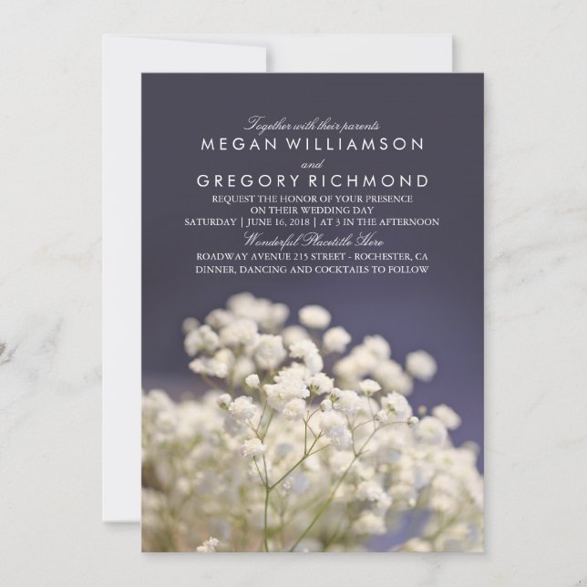 Baby's Breath Marinblå Bröllopsinbjudningar Inbjudningar (Framsida)