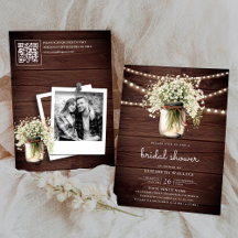 Baby's Breath Mason-burkett trä QR-kod Bröllopsfes
