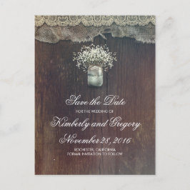 Baby's Breath Mason Jar Rustic Spara datum Meddelande Vykort