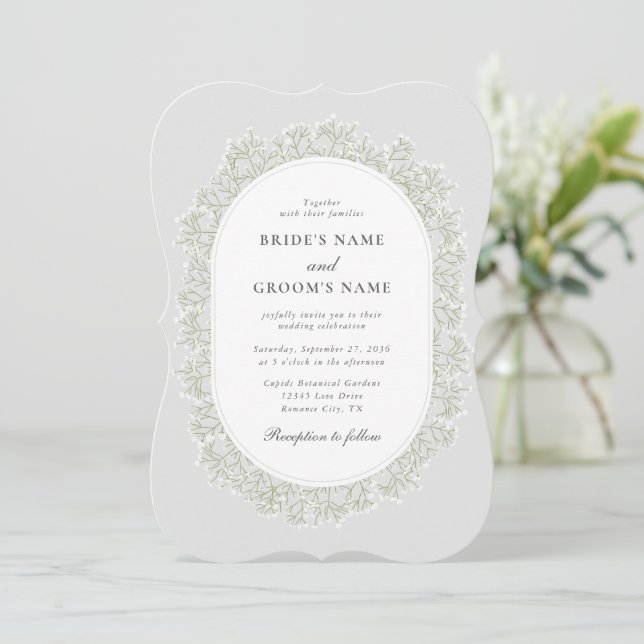 Baby's Breath Monogram Gypsophila Floral Wedding Inbjudningar (Stående Fram)