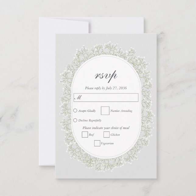 Baby's Breath Monogram Gypsophila Floral Wedding OSA Kort (Framsida)