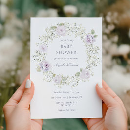 Baby's Breath och lila rosor Bebisens ankomstfest Inbjudningar