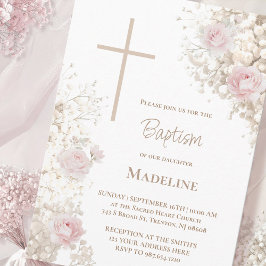 Baby's Breath och rosa rosor Dop Inbjudningar
