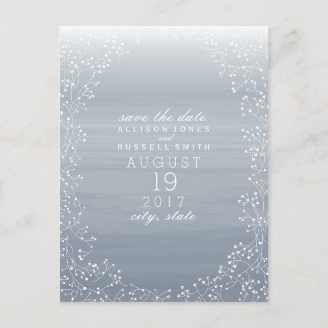 Baby's Breath Ombre Vattenfärg Save The Date Meddelande Vykort (Framsida)