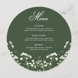 Baby's Breath  on Sage Green Round Menu Meny