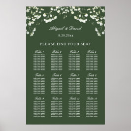Baby's Breath på grönbrun vigsel stolskarta Poster