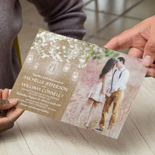 Baby's Breath Rustik Bröllop med Jute Foto Inbjudningar