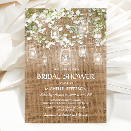 Baby's Breath Rustik Bröllops Brud Shower i Jutesp Inbjudningar