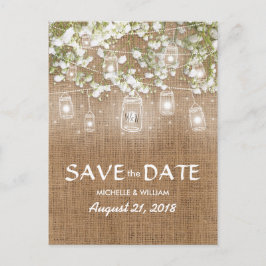 Baby's Breath Rustik Jutepapper Save the Date Meddelande Vykort