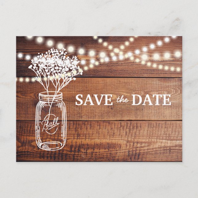 Baby's Breath Rustik Masonburk Save the Date Meddelande Vykort (Framsida)