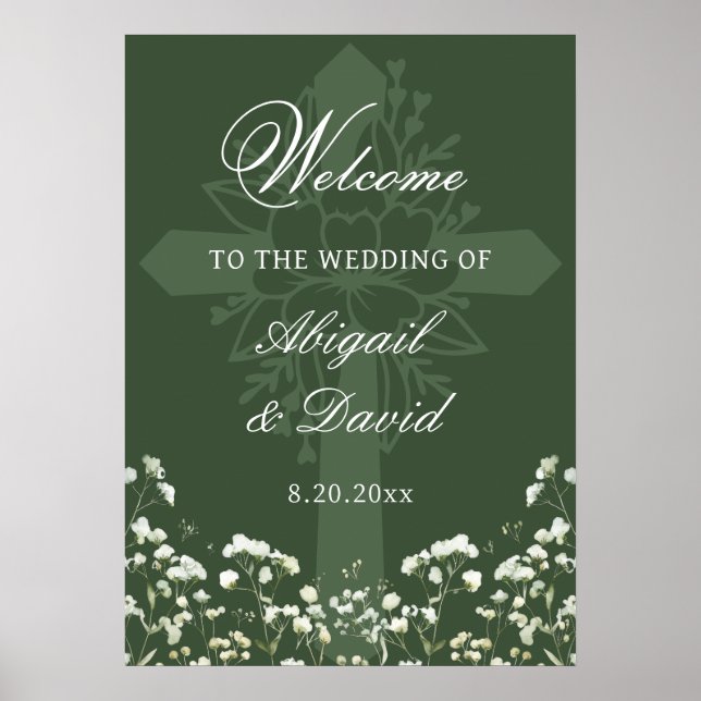 Baby's Breath Sage Green Religious Wedding Welcome Poster (Framsidan)