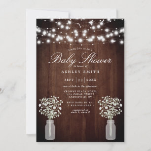 Baby's Breath Sladdlampa Rustik Bebis Shower Inbjudningar