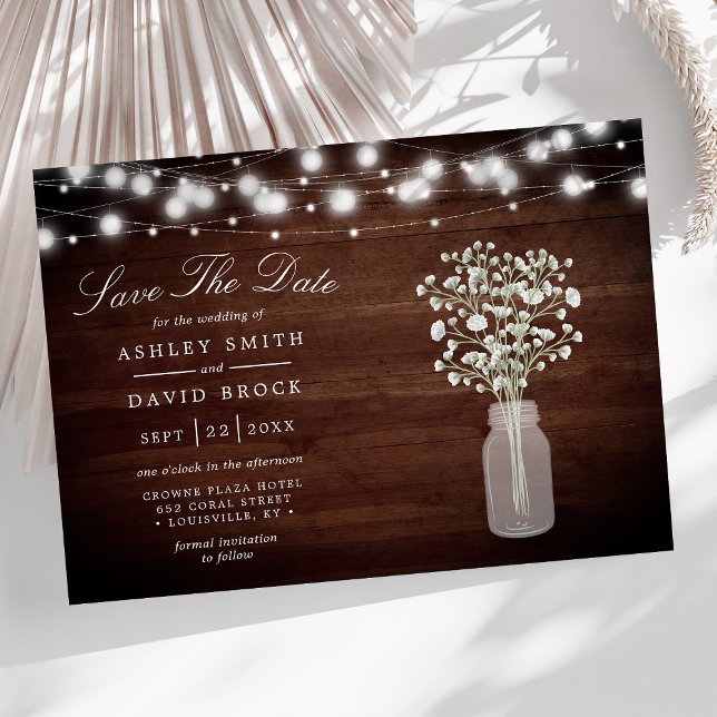Baby's Breath Sladdlampa Rustik Save The Date Spara Datumet (Skapare uppladdad)