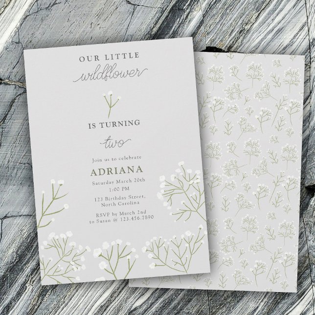 Baby's Breath Vattenfärg Gypsophila Flicka Födelse Inbjudningar (Baby's Breath Watercolor Gypsophila Girl Birthday Invitation)