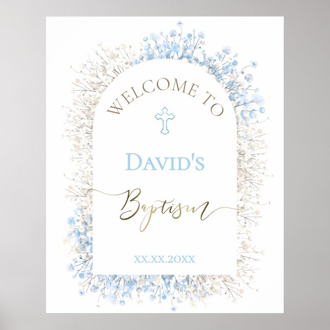 Baby's Breath vit blå Dop välkommen  Poster (Framsidan)
