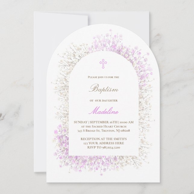 Baby's Breath vit syren liten flicka Dop Inbjudningar (Framsida)