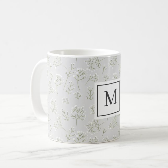 Baby's Breath Vita Blommor Gypsophila Monogram Kaffemugg (Framsida vänster)