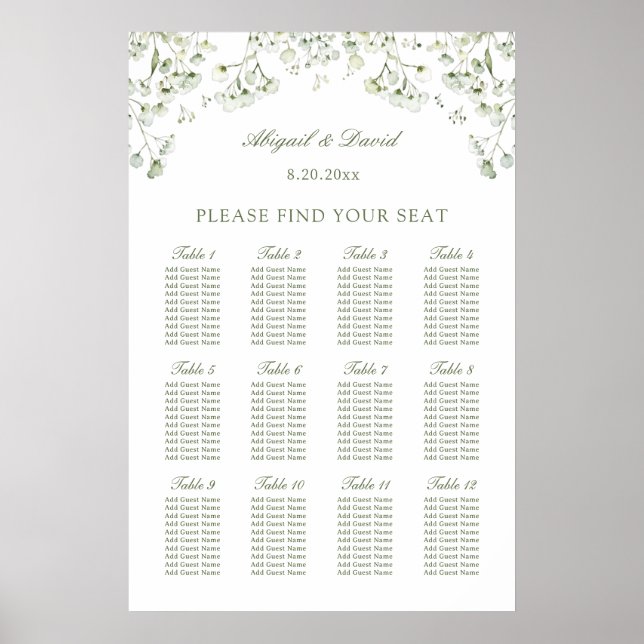 Baby's Breath Wedding Seating Chart Poster (Framsidan)