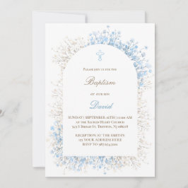 Baby's Breath white blue baby boy Baptism Inbjudningar