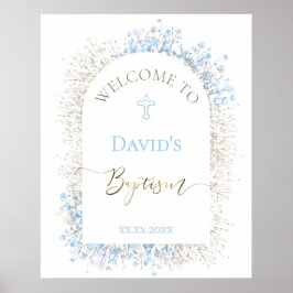 Baby's Breath white blue Baptism welcome  Poster