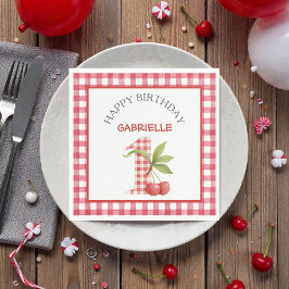 Baby's Cherry First Red Gingham Birthday Pappersservett