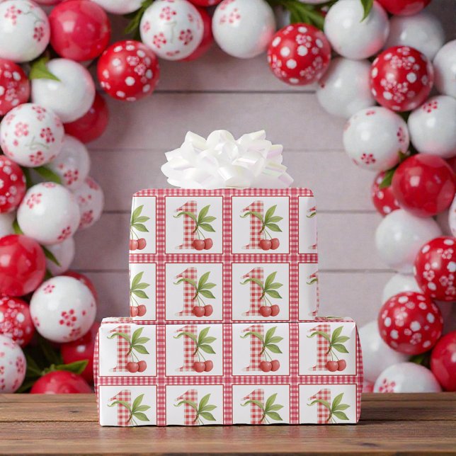 Baby's Cherry First Red Gingham Birthday Presentpapper (Skapare uppladdad)